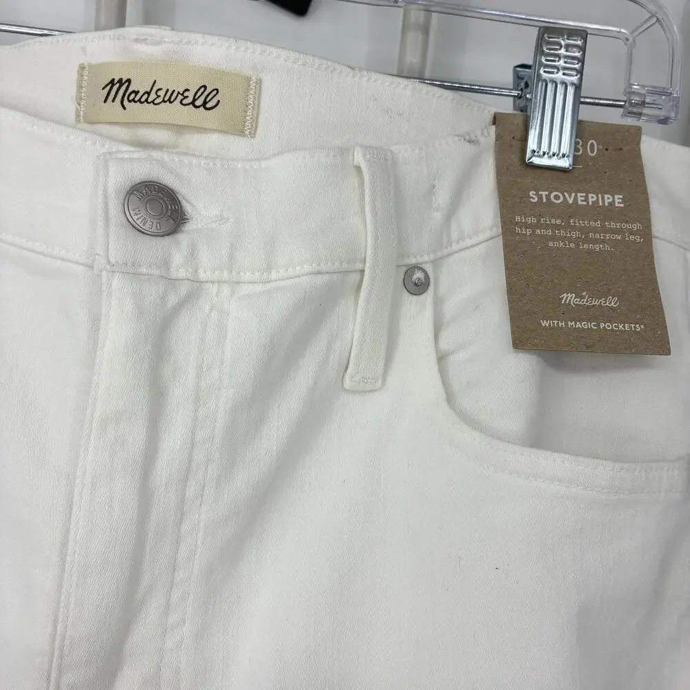 NWT Madewell Stovepipe High-Rise White Denim Jeans Women's size 30
